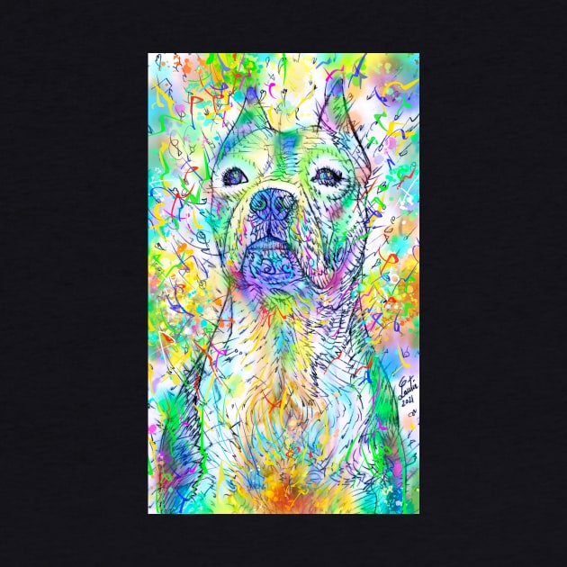 PIT BULL watercolor and ink portrait .1 by lautir